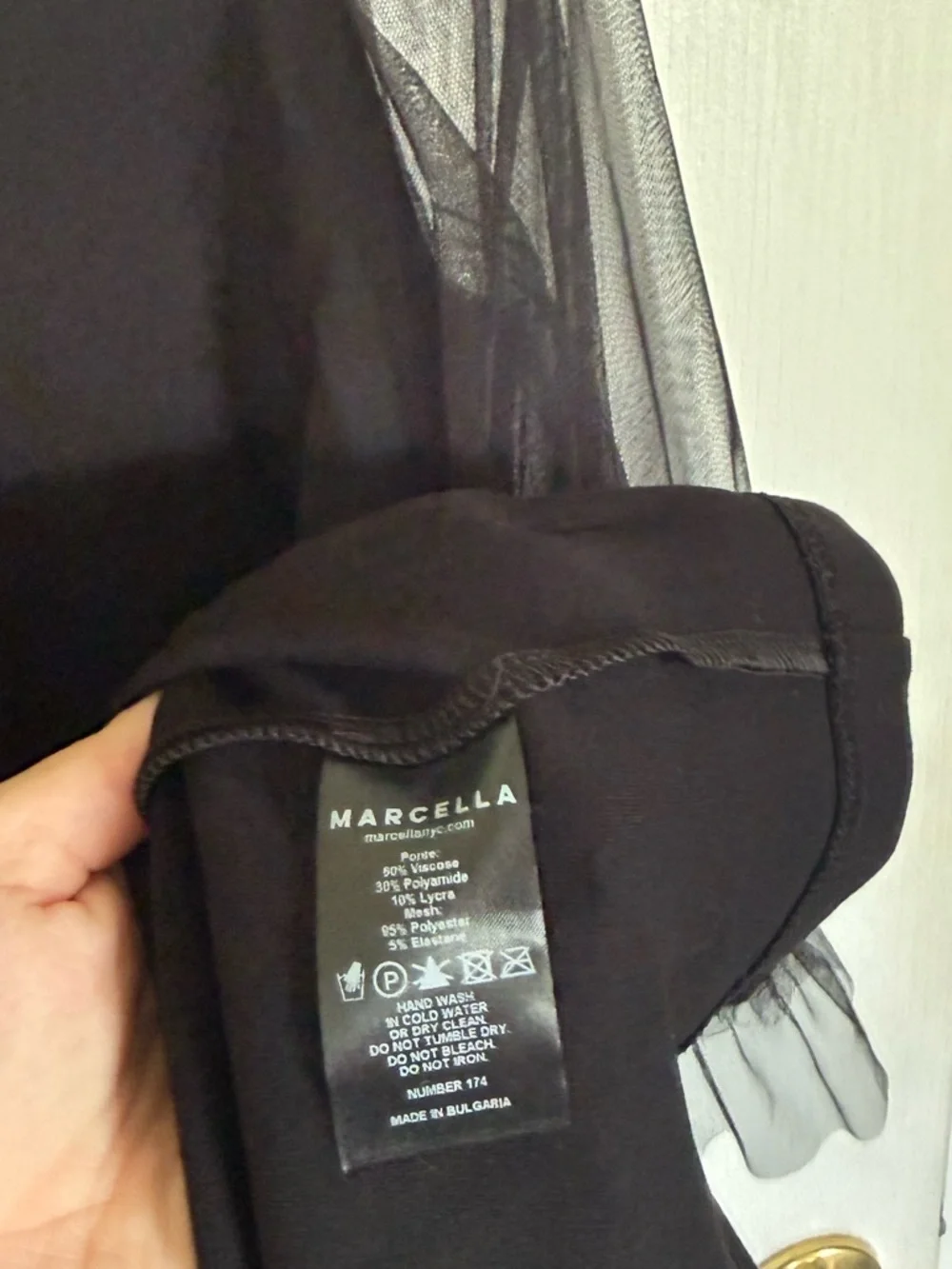 Marcella Bellerose Black Sheer Tulle Sleeve Mini Dress